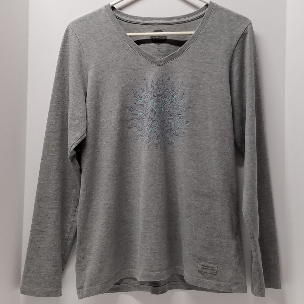 Life Is Good Heather Gray Sun Crusher Long Sleeve V-Neck Tee